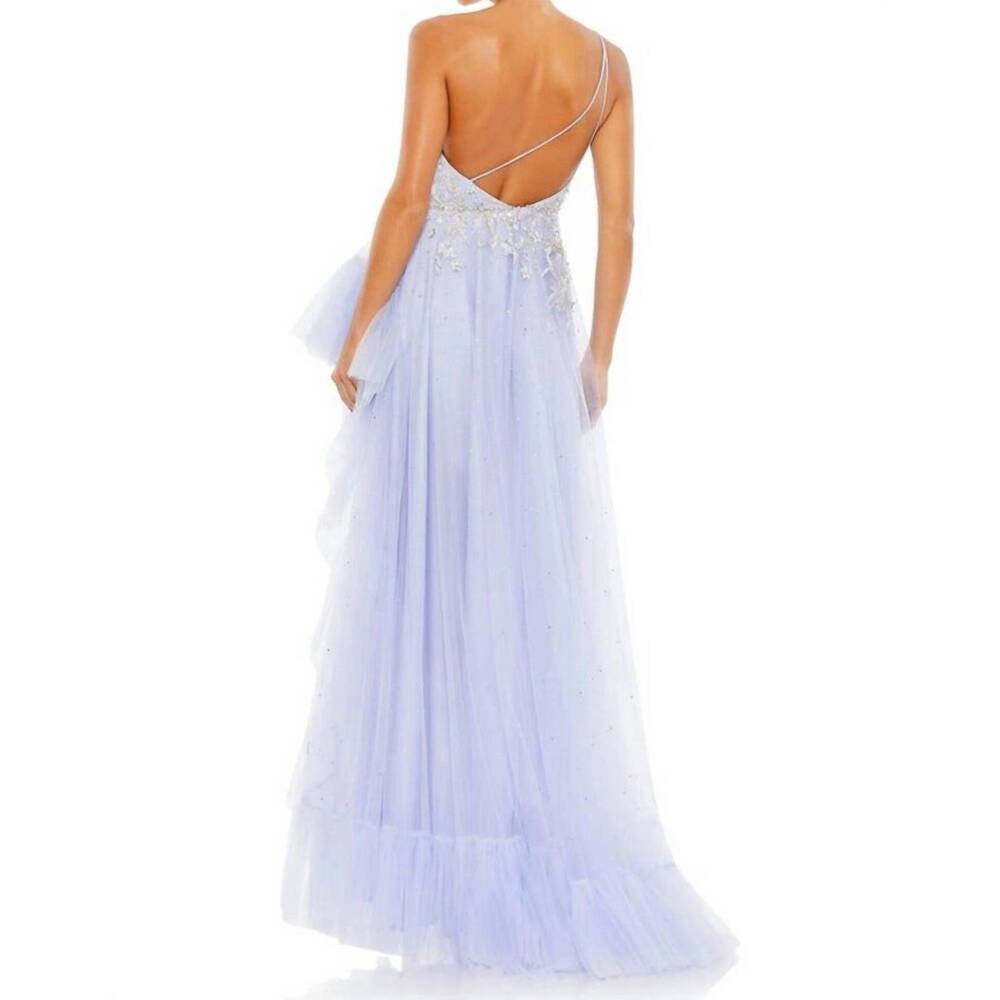 NEW MAC DUGGAL one shoulder embellished hi low gown in periwinkle - Picture 2 of 3